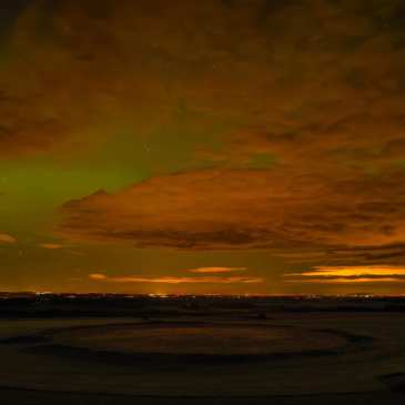 Northern Lights over Thornborough Central Henge Nov 2023