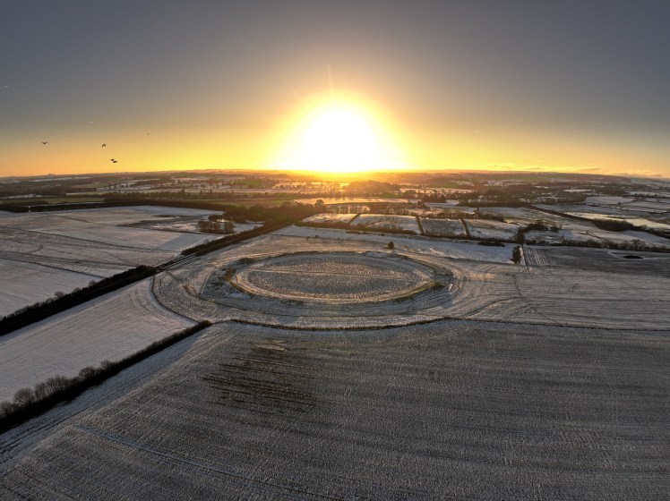 Thornborough at sunset